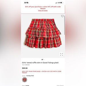 Holiday plaid jcrew girls ruffle mini skirt